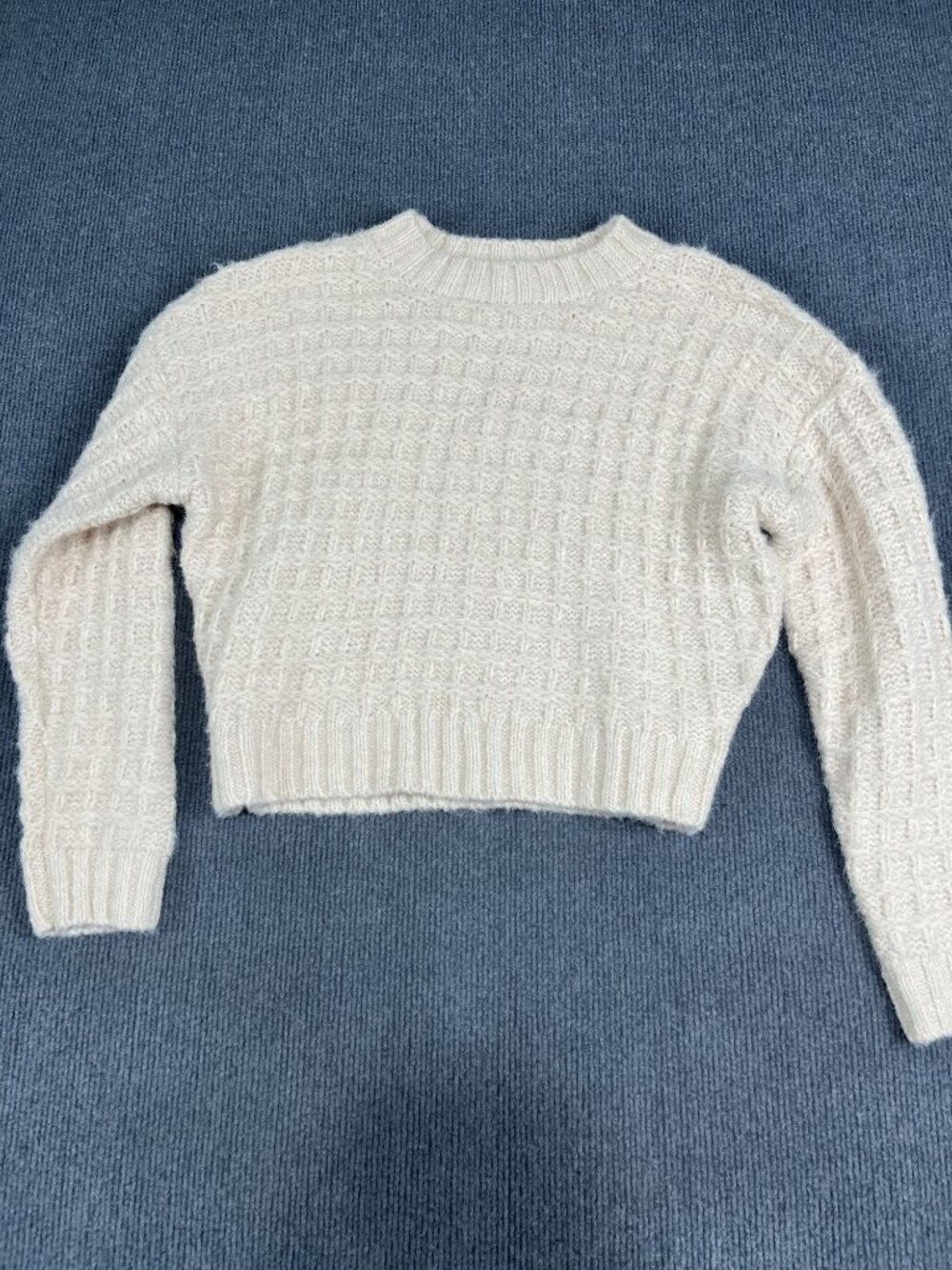 Vici Womens Oatmeal Waffle-Knit Cropped Sweater S